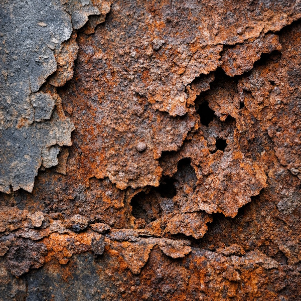 Close-up of rusted steel showing corrosion texture