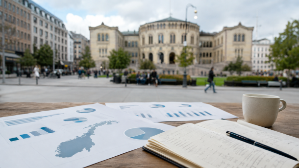 Statistikk og notater om innvandring foran Stortinget i Oslo