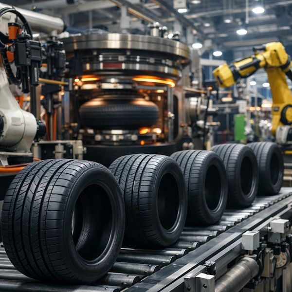 modern tire manufacturing production line in factory